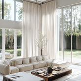 Custom Linen Semi-Sheer Tulle curtains | Embossed White Pleated Drapes for Spring Decor